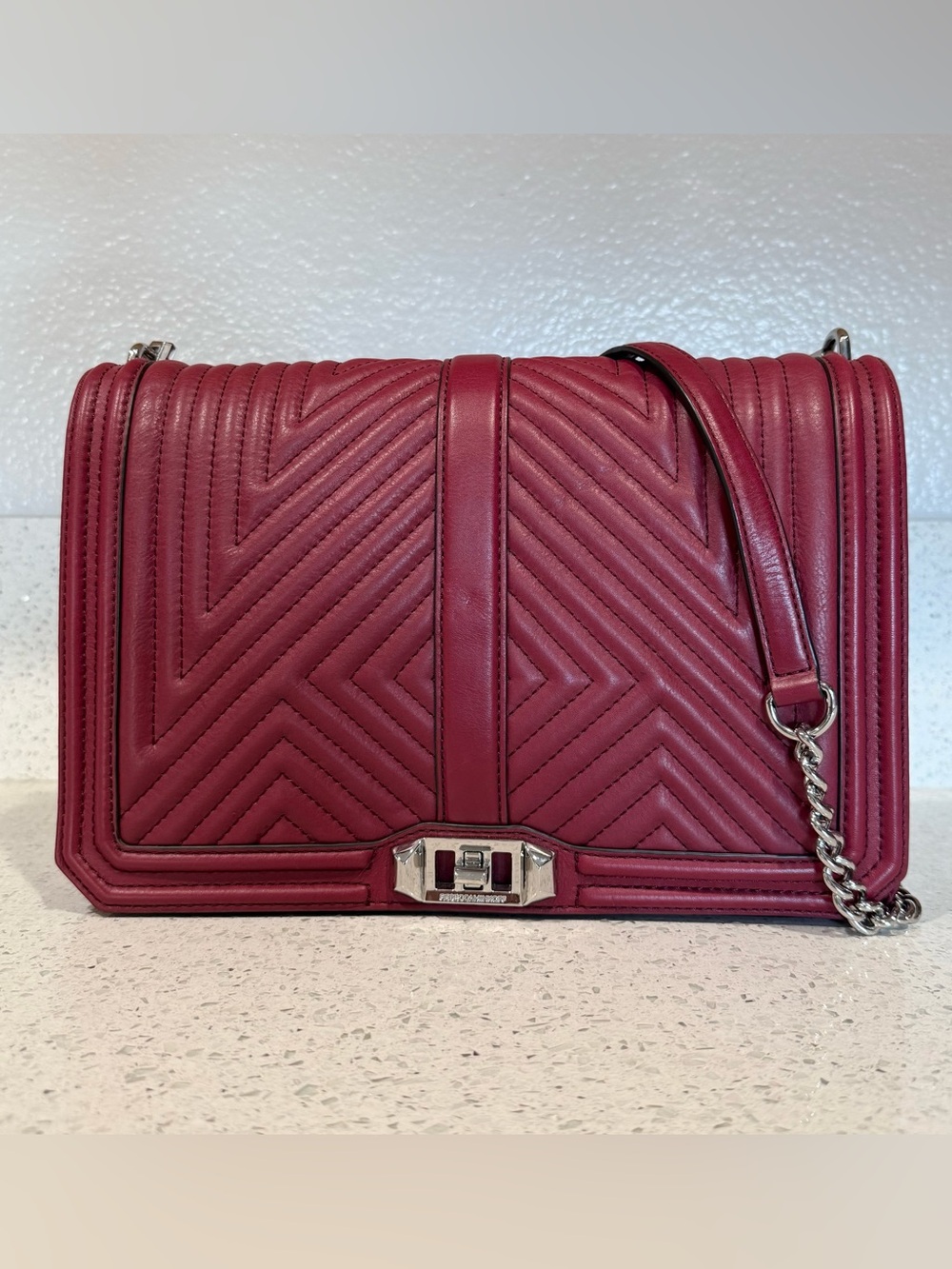 Rebecca Minkoff Quilted Chevron Jumbo Love Crossbody Bag in Wine